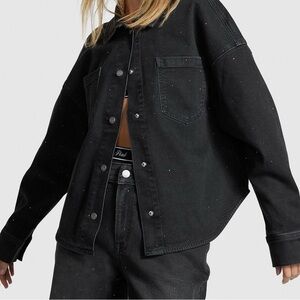 Victoria Secret/Pink Black Denim Rhinestone Jacket- new